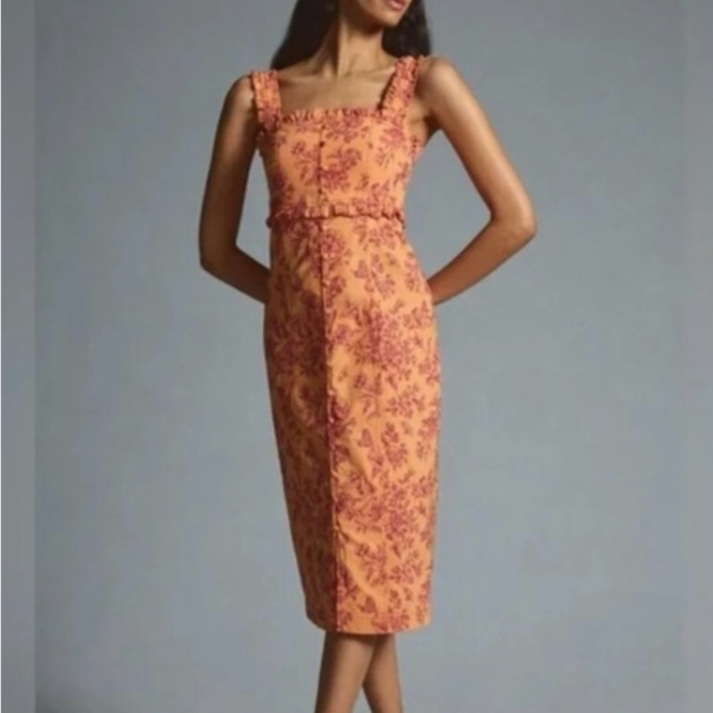 Anthropologie The Linden Slim Square-Neck Midi Dress